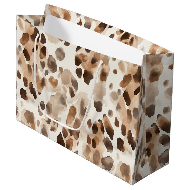 Chic Cream Brown Leopard Tier Geburtstag Große Geschenktüte (Vorderseite Schrägansicht)