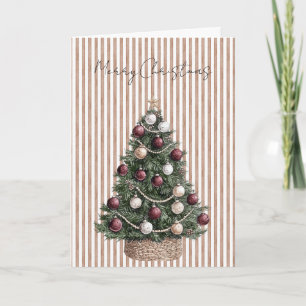 Chic Cream Brown Streifen Weihnachtsbaum Karte