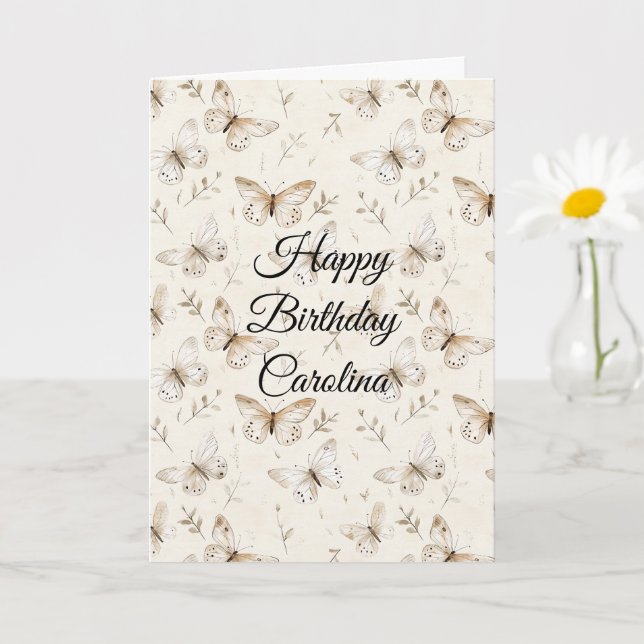 Chic Cream Butterflies Geburtstag Karte (Kleine Pflanze)