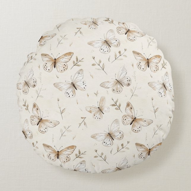 Chic Cream Butterflies Rundes Kissen (Vorderseite)