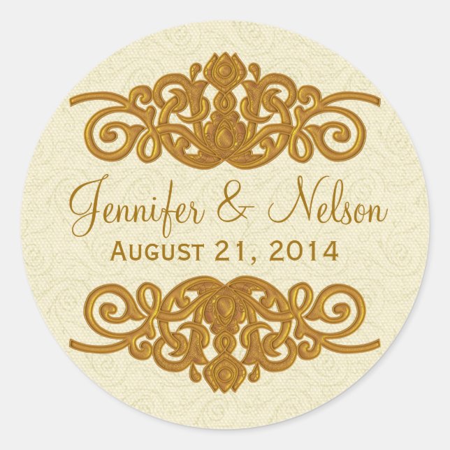 Chic Cream & Gold Tone Wedding Umschlag Aufkleber (Vorderseite)