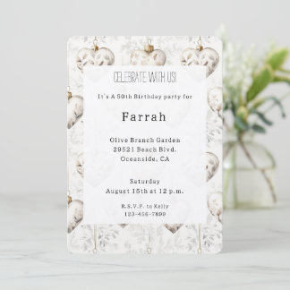 Chic Cream Grey Hearts Ornaments Birthday Einladung