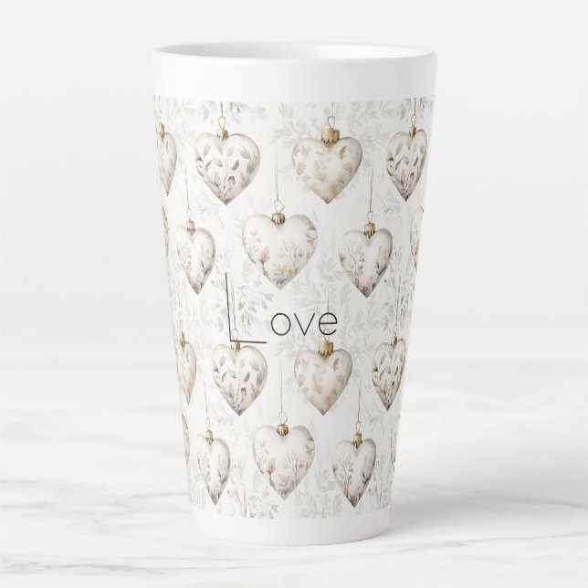 Chic Cream Grey Hearts Ornaments   Milchtasse (Vorderseite)
