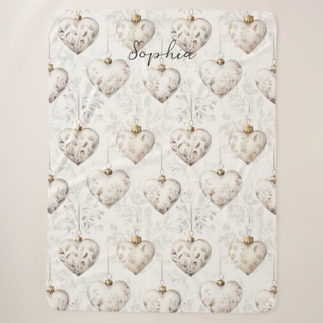 Chic Cream Grey Hearts Ornaments   Sherpadecke (Vorderseite)