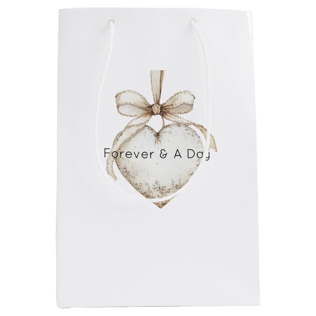 Chic Cream Grey Hearts Ornaments Wedding Mittlere Geschenktüte (Vorderseite)