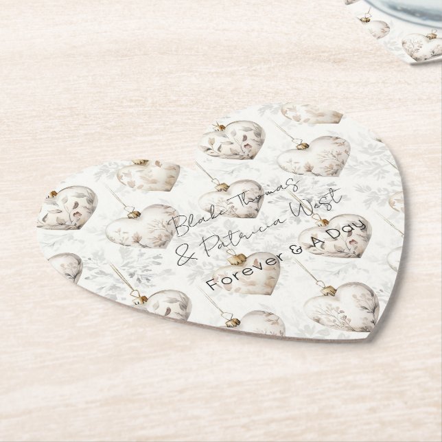 Chic Cream Grey Hearts Ornaments Wedding Untersetzer (angewinkelt)