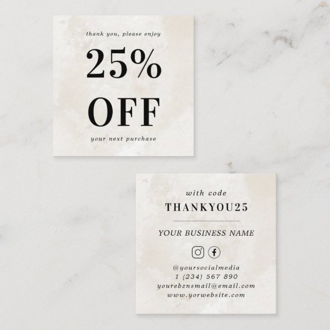 Chic Cream Marble Bold Typografy Small Business Rabattkarte (Vorne/Hinten)