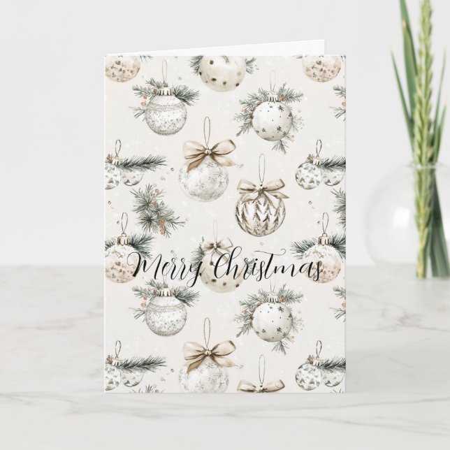 Chic Cream Ornaments Christmas Karte (Vorderseite)
