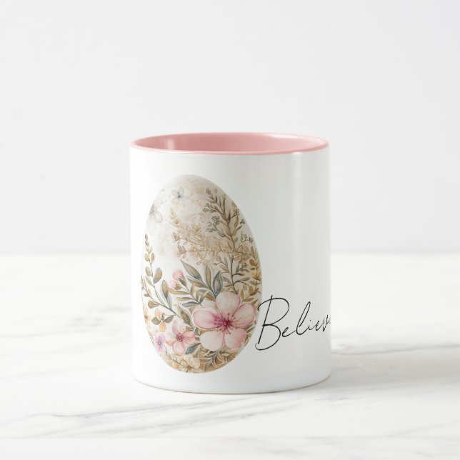 Chic Cream Pink Spring Flowers Easter Egg  Tasse (Zentrum)