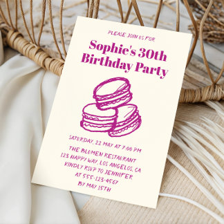 Chic Cream & Purple Macaron 30th Birthday Party   Einladung