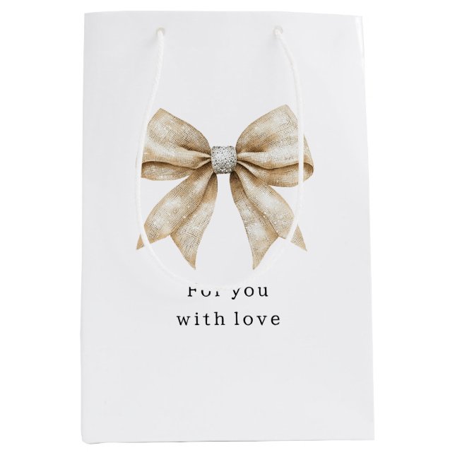 Chic Cream Silver Glam Bow Brautparty Mittlere Geschenktüte (Vorderseite)