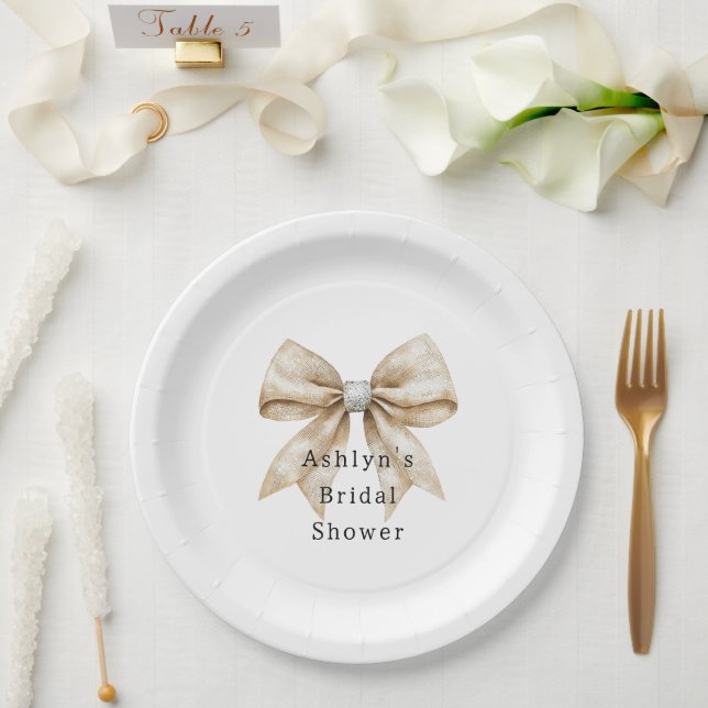 Chic Cream Silver Glam Bow Brautparty Pappteller (Hochzeit)
