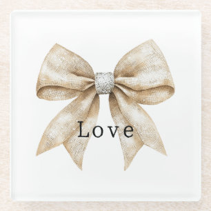 Chic Cream Silver Glam Bow Liebe Glasuntersetzer