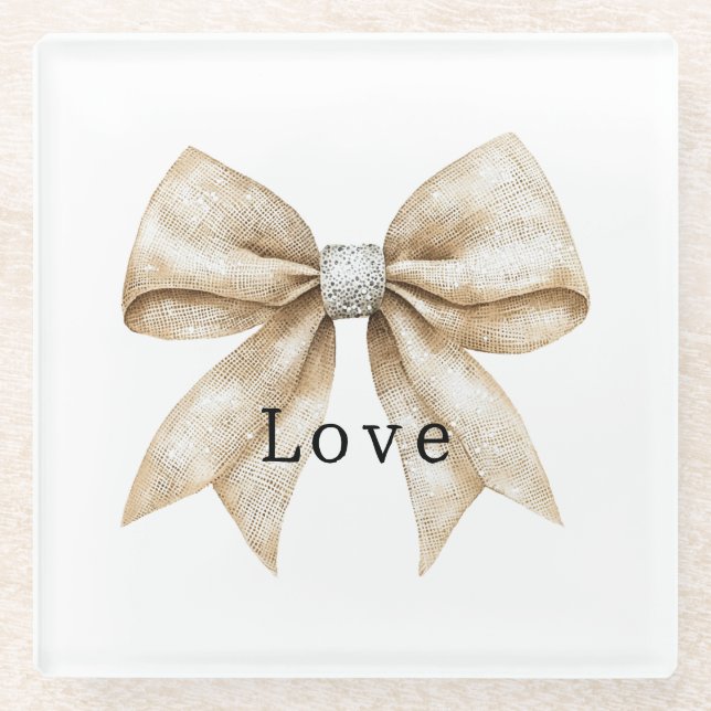 Chic Cream Silver Glam Bow Liebe Glasuntersetzer (Vorderseite)