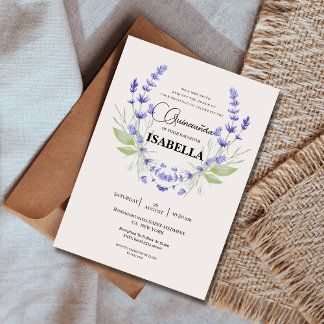 Chic Cream und Lavender Lila Quinceañera Einladung