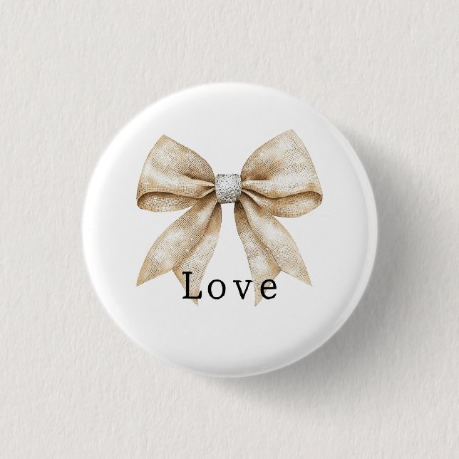 Chic Cream White Silver Glam Bow Liebe Button (Vorderseite)