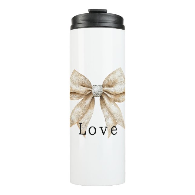 Chic Cream White Silver Glam Bow Liebe Thermosbecher (Vorderseite)