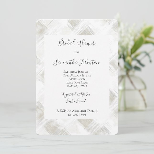 Chic Cream White Stripes Bridal Shower Einladung (Stehend Vorderseite)