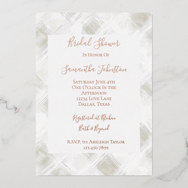 Chic Cream White Stripes Bridal Shower Folieneinladung (Vorderseite)