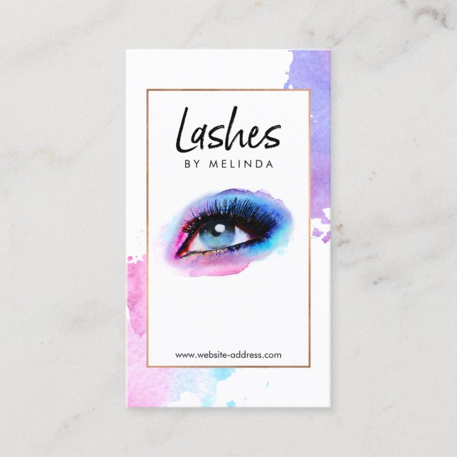Chic Creative Watercolor Eyelash Extension Salon Visitenkarte (Vorderseite)