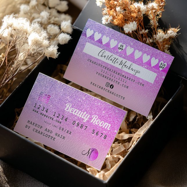 Chic Credit card pink purple glitter loyalty Visitenkarte (Chic Credit card pink purple glitter loyalty)