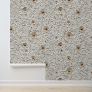 Chic Creme Blumenleder Tapete