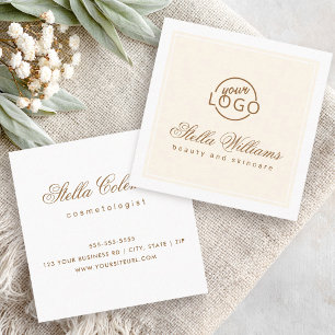 Chic Creme Elfenbein, weißes Logo minimalistisch Quadratische Visitenkarte