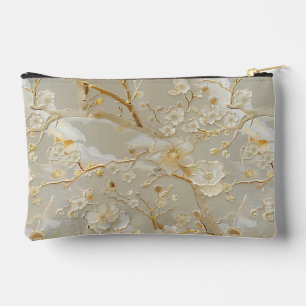 Chic Creme Gold Blumenmuster Zubehörtasche