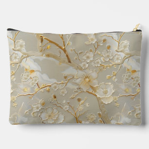 Chic Creme Gold Blumenmuster Zubehörtasche