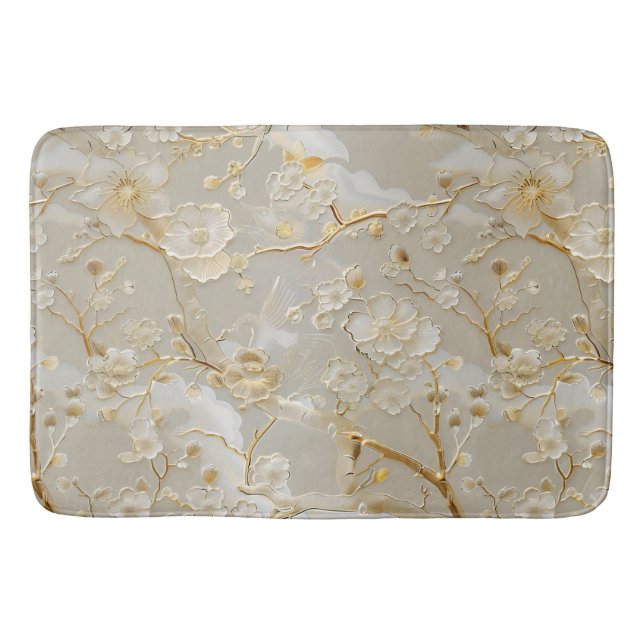 Chic Creme Gold Blüte Badematte (Vorderseite)
