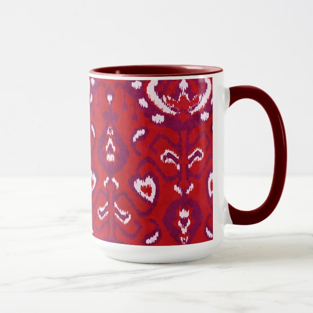 Chic Crimson Red lila Ikat Stammmuster Tasse (Rechts)