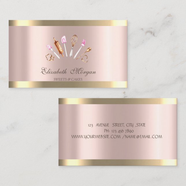 Chic Cupcake Gold Streifen Rose Gold Bäckereiwerkz Visitenkarte (Vorne/Hinten)