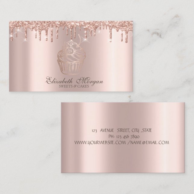 Chic Cupcake Rose Gold Tropfen Bäckerei Visitenkarte (Vorne/Hinten)