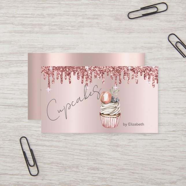 Chic Cupcakes Macaroon Rose Gold Tropfen Visitenkarte (Vorderseite/Rückseite Beispiel)