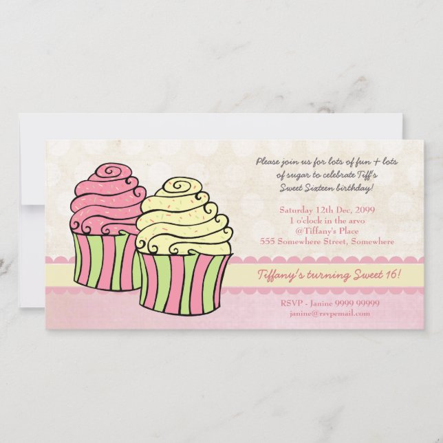 Chic Cupcakes Sweet 16 Invitation de fête d'annive (Devant)