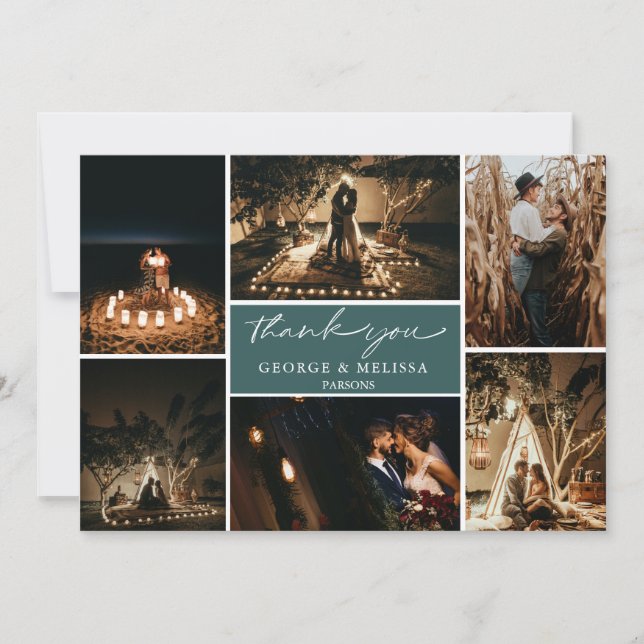 Chic Cursive Handwriting Wedding Foto Flat Vielen  Dankeskarte (Vorderseite)