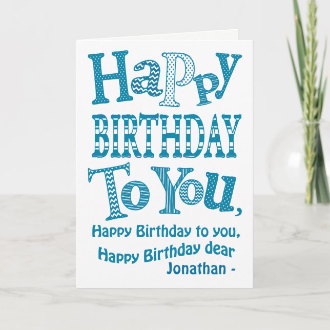 Chic Custom Blue, White Text-Based Birthday Song Karte (Vorderseite)