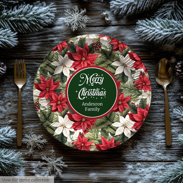 Chic Custom Christmas Floral Paper Plates Gift  Pappteller (Chic Custom Christmas Floral Paper Plates Gift )