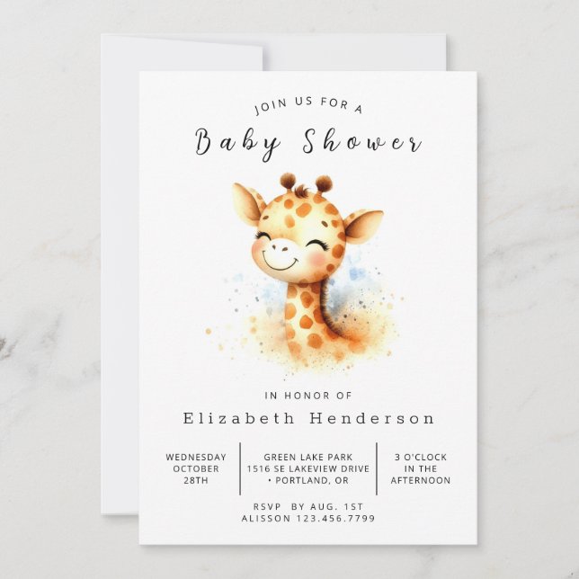 Chic Custom Giraffe Baby Dusche Einladung (Vorderseite)
