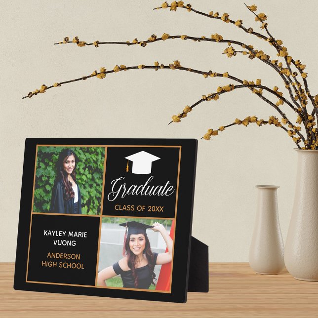 Chic Custom Graduate Foto Black Gold Abschluss Fotoplatte (Von Creator hochgeladen)
