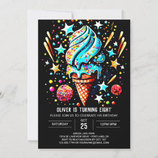 Chic Custom Ice Cream Boy Ice Creme Geburtstag Einladung
