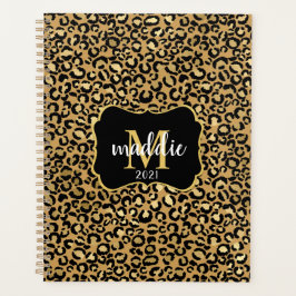 Chic Custom Monogram Gold Leopard Print Name Planer