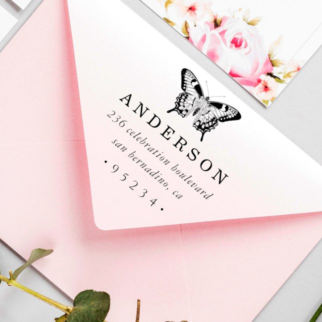 Chic Custom Personalisiert Butterfly Rücksendeadre Permastempel (Von Creator hochgeladen)