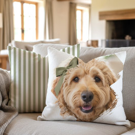 Chic Custom Photo Paint Brushstroke Dog Green Kissen