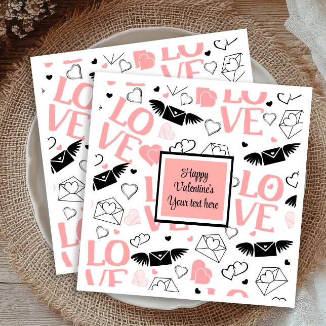 Chic Custom Pink Black Hearts Hand Drawn Valentine Serviette (Custom Pink Black Hearts Hand Drawn Valentine Napkins

)