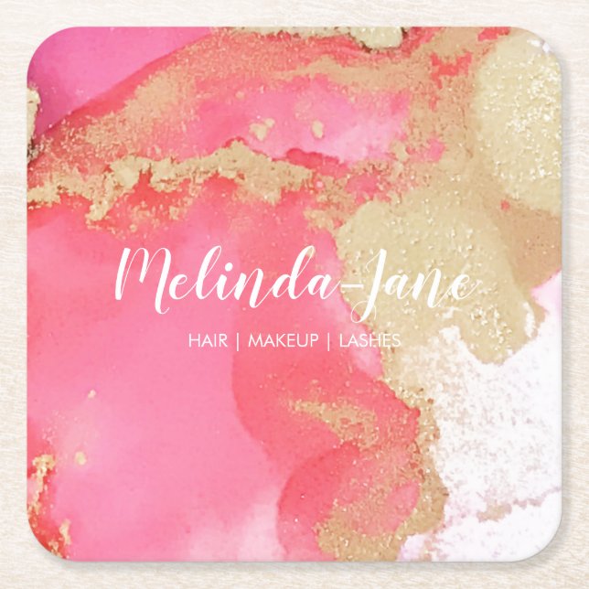 Chic Custom Pink Gold Wasserfarbenlot Rechteckiger Pappuntersetzer (Vorderseite)