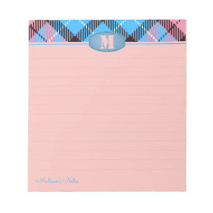 Chic Custom Script Monogram Kariert Jeans Pink Lin Notizblock