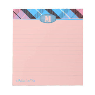 Chic Custom Script Monogram Kariert Jeans Pink Lin Notizblock