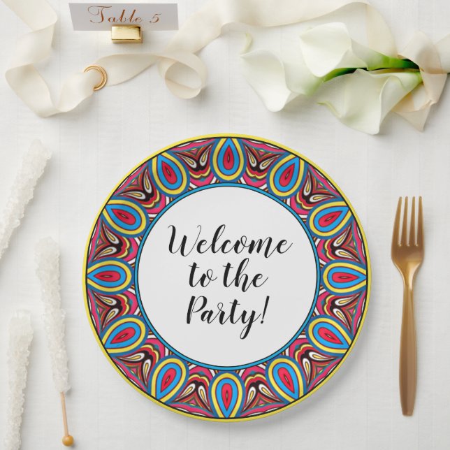 Chic Custom Star Mosaik Kaleidoskop Art Muster Pappteller (Hochzeit)