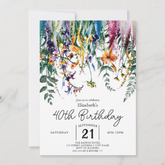 Chic Custom Wildblumen 40. Geburtstag Einladung